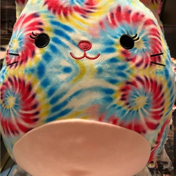 Squishmallows Tie Dye Cat Plush Large Kellytoy Rainbow Pastel Kawaii Pillow - Picture 3 of 9